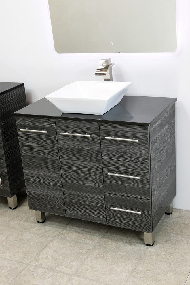 Windbay 36" Free Standing Vanity, Dark Grey, Black Stone Countertop