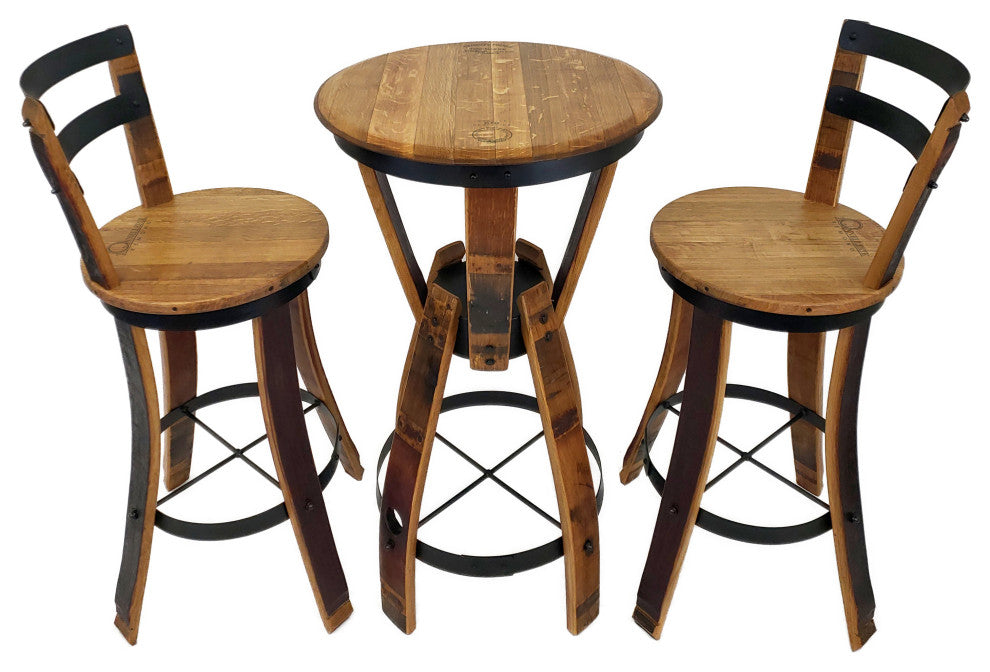 Wine Barrel Hourglass Pub Set, Full Back Stools