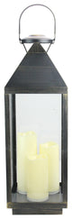 24" Large Gold Brushed Black Candle Lantern With Flameless LED Candles