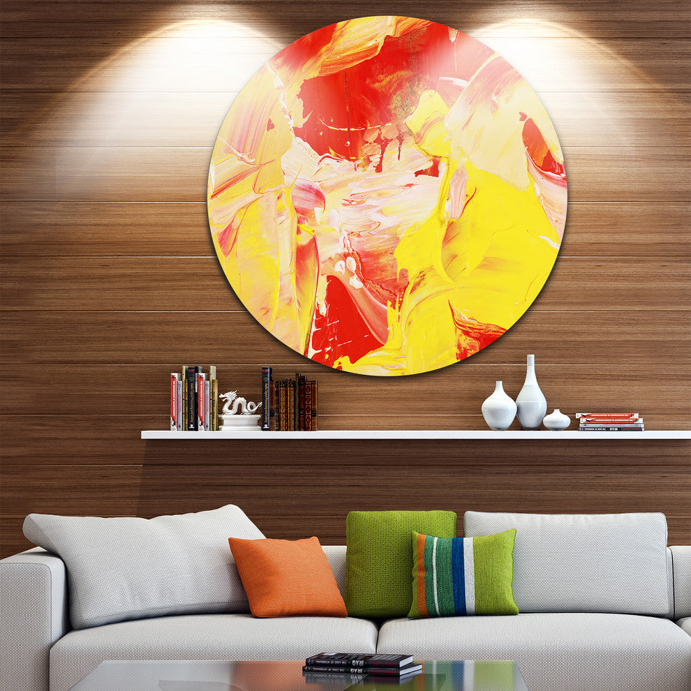 Yellow And Red Abstract Art, Abstract Disc Metal Artwork, 23"