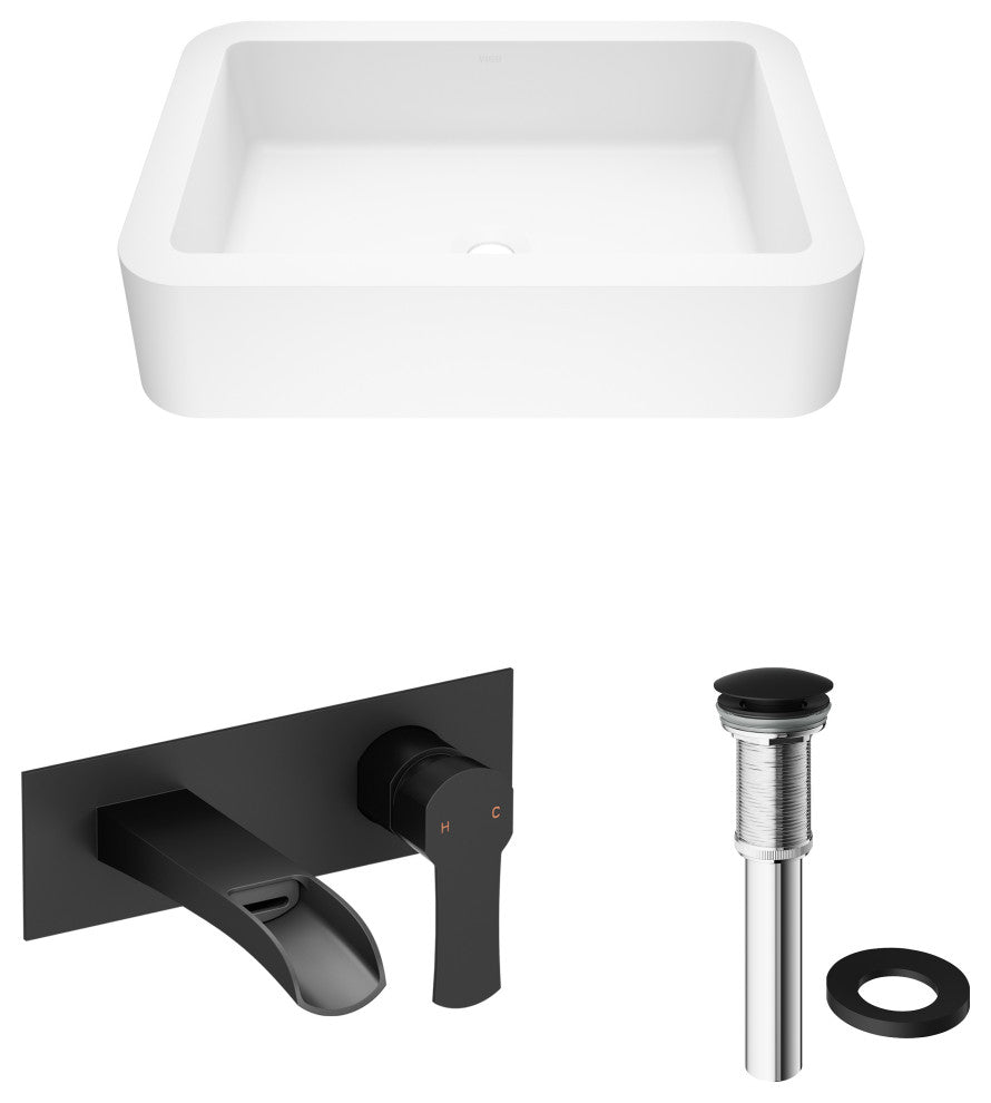 Petunia 23"L x 16"W MatteStone Vessel Sink and Cornelius Wall Mount Faucet Set