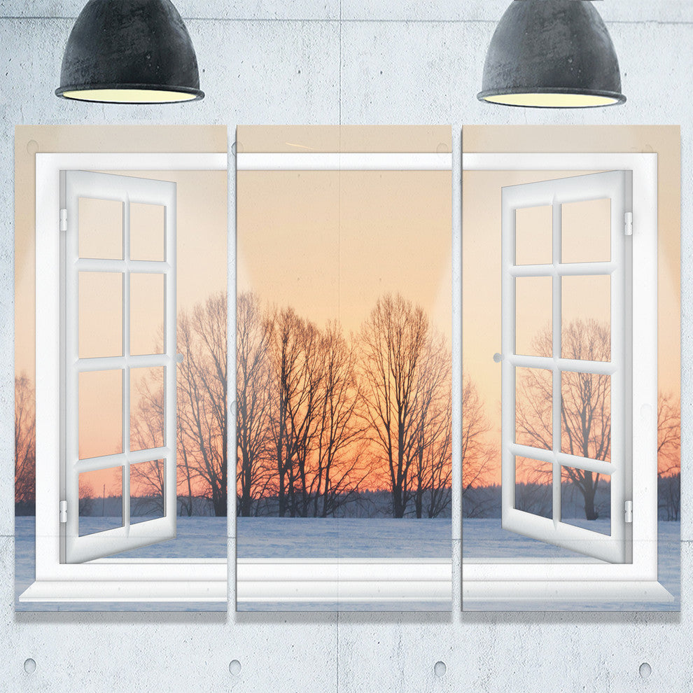 "Open Window to Snowy Sunset" Metal Wall Art, 3 Panels, 36"x28"