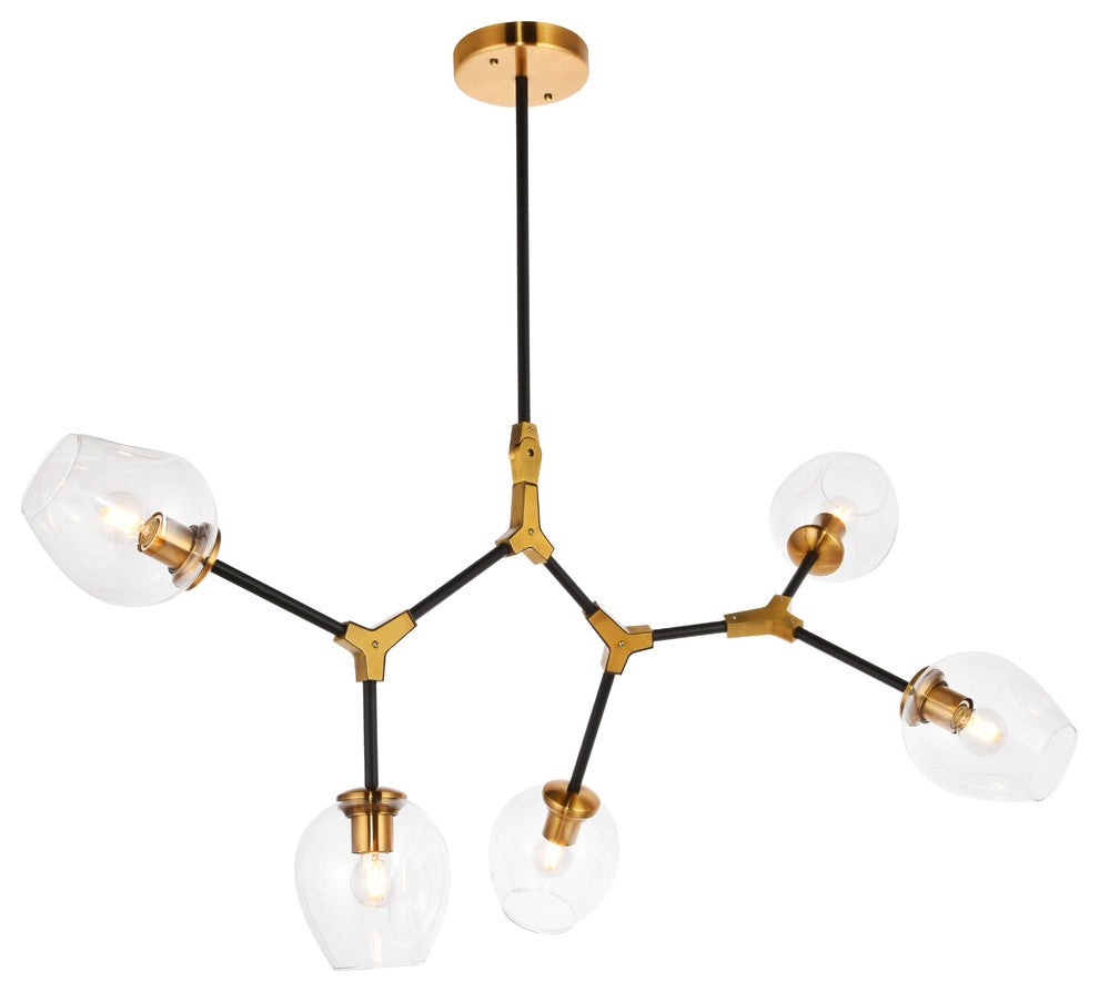 Light Antique Brass And Flat Black Finish 5-Light Pendant