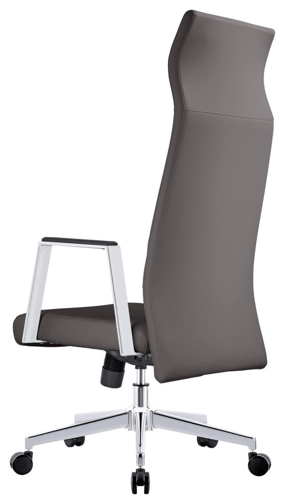 LeisureMod Aleen High-Back Leather Office Chair With Swivel and Tilt, Gray