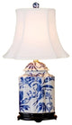 Chinese Blue and White Porcelain Tea Caddy Bird Motif Table Lamp 22"