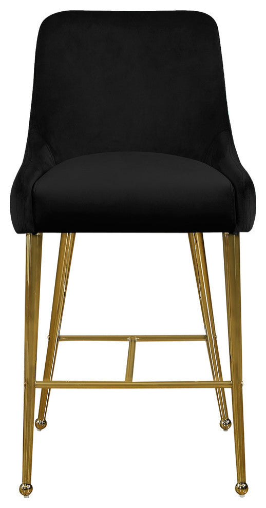 Owen Velvet Upholstered Stool (Set of 2), Black