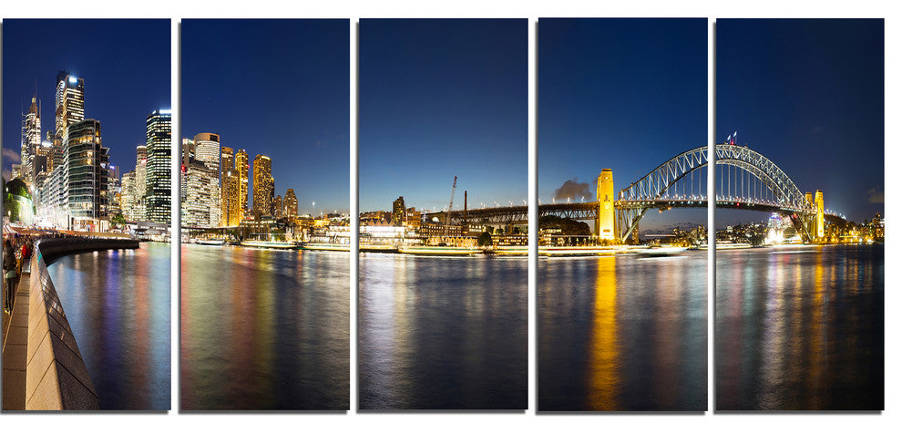 "Cityscape Sydney Nightfall" Panorama Canvas Print60"x28", 5-Panels