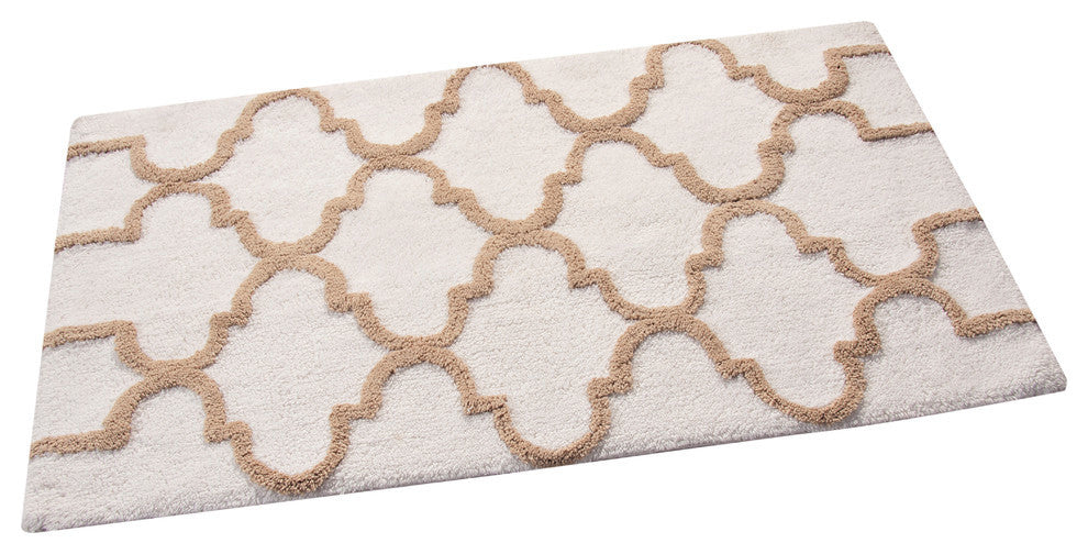 Cotton Dual Color Geometric Pattern Bath Rug, Beige, 50"x30"