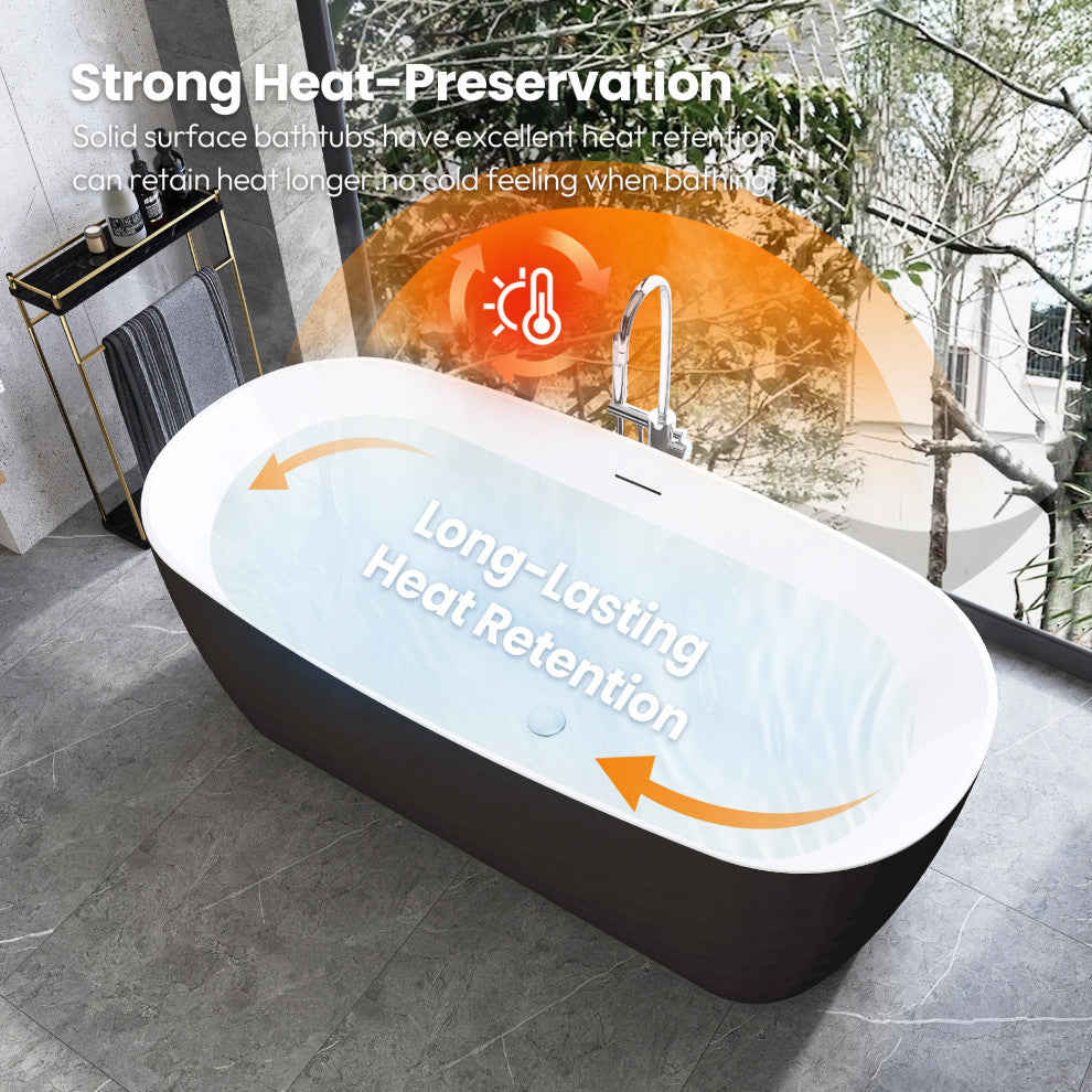 London Freestanding Acrylic Soaking Bathtub, Black, 66.9"l X 31.5"w