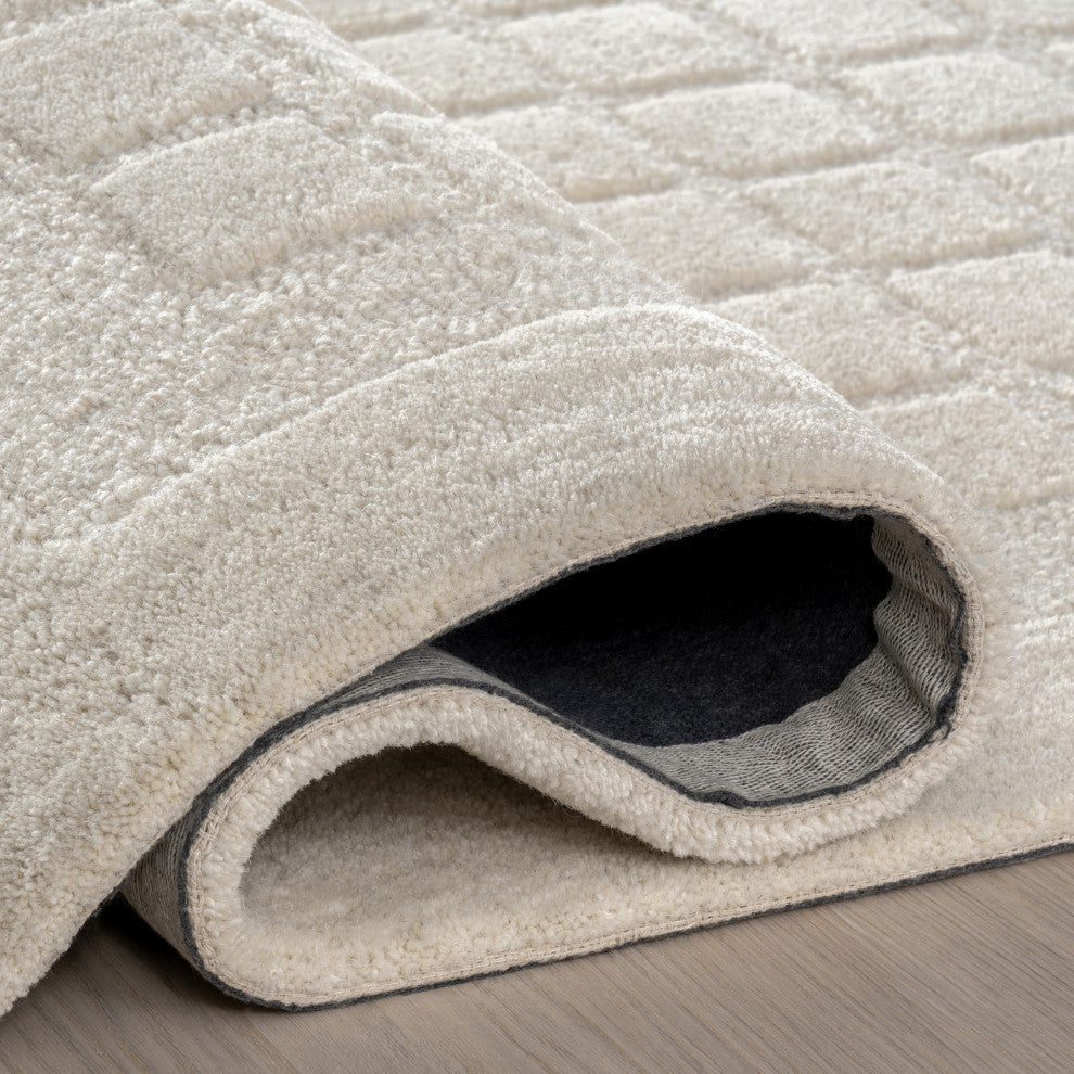 Fritz Checkered Wool Area Rug, Beige 3' x 5'