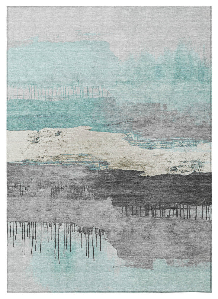 Machine Washable Indoor/Outdoor Chantille ACN1880 Teal 10' x 14' Rug