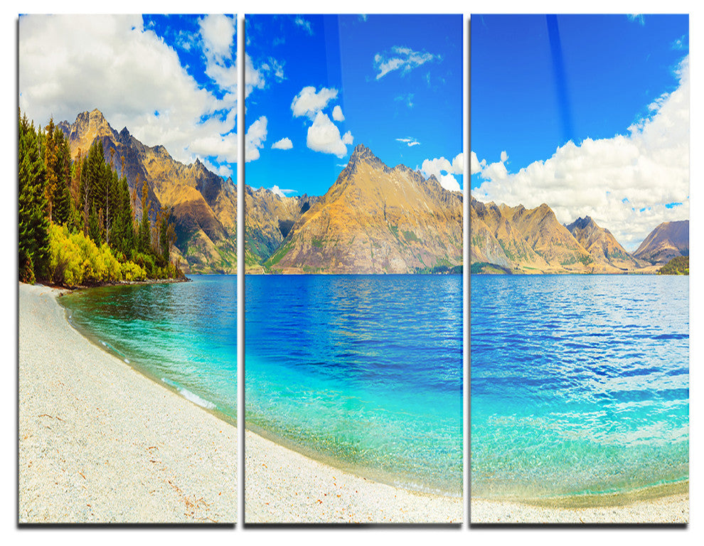 "Lake Wakatipu Landscape" Photo Metal Wall Art, 3 Panels, 36"x28"