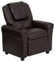 Contemporary Brown Leather Kids Recliner With Cup Holder and Headrest