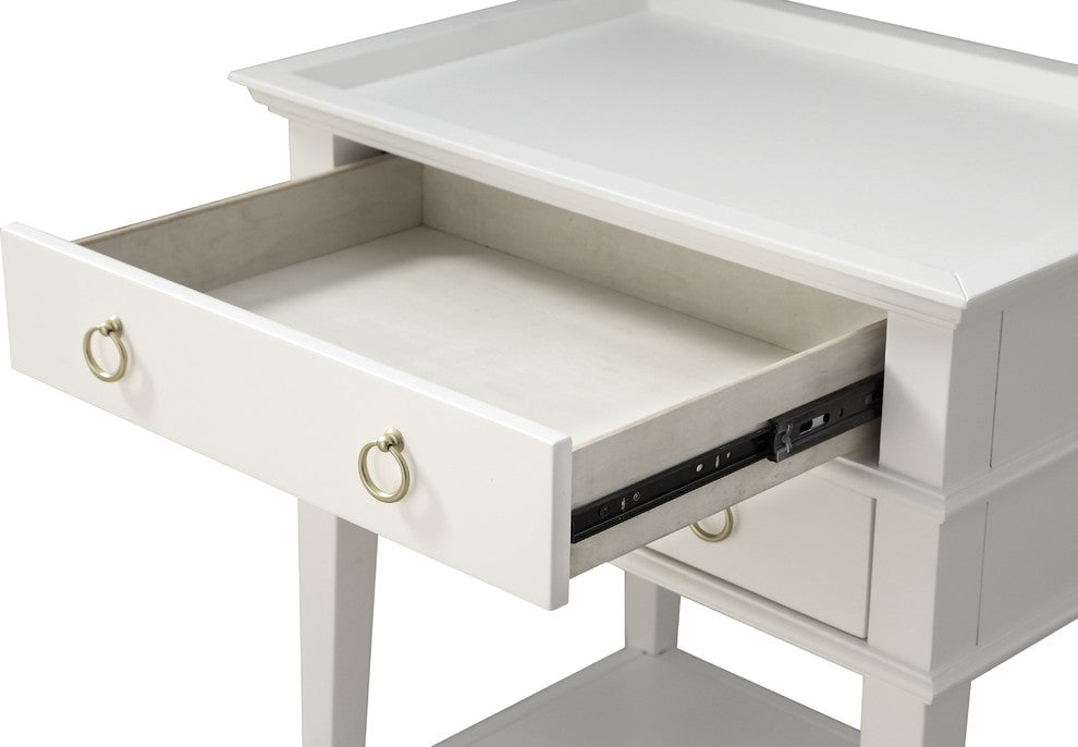 Clara 2-Drawer Tray Top Nightstand, White