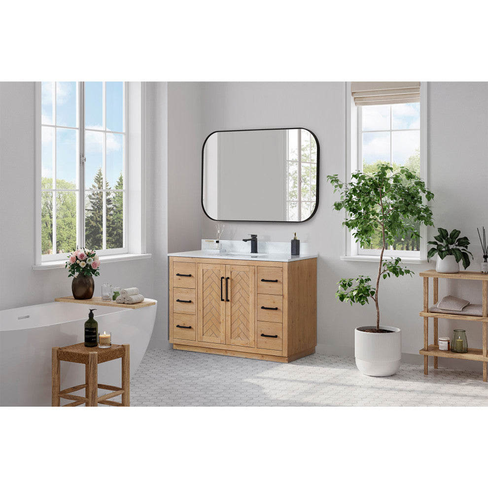 Trielle Rectangular Framed Bathroom Wall Mirror, Matte Black, 48"