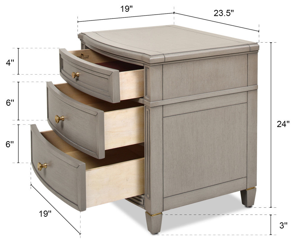 Dauphin Solid Wood 3-Drawer Gold Accent End Table, Gray Cashmere