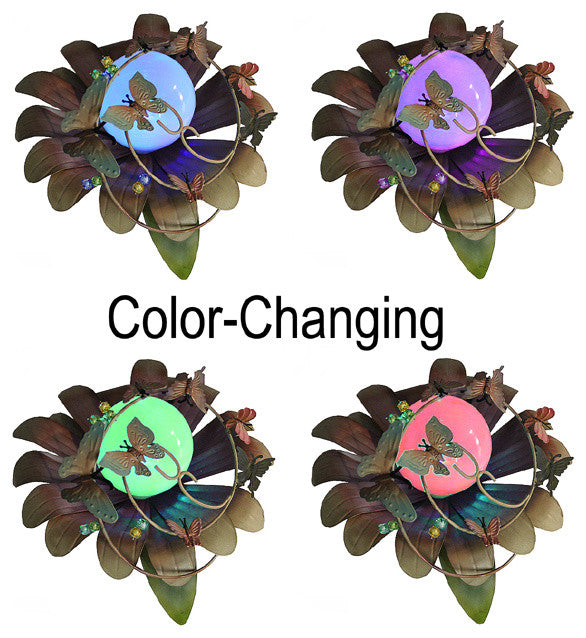 LED Lighted Color Changing Solar Powered Butterfly Flower Garden Lawn Stake, 15"