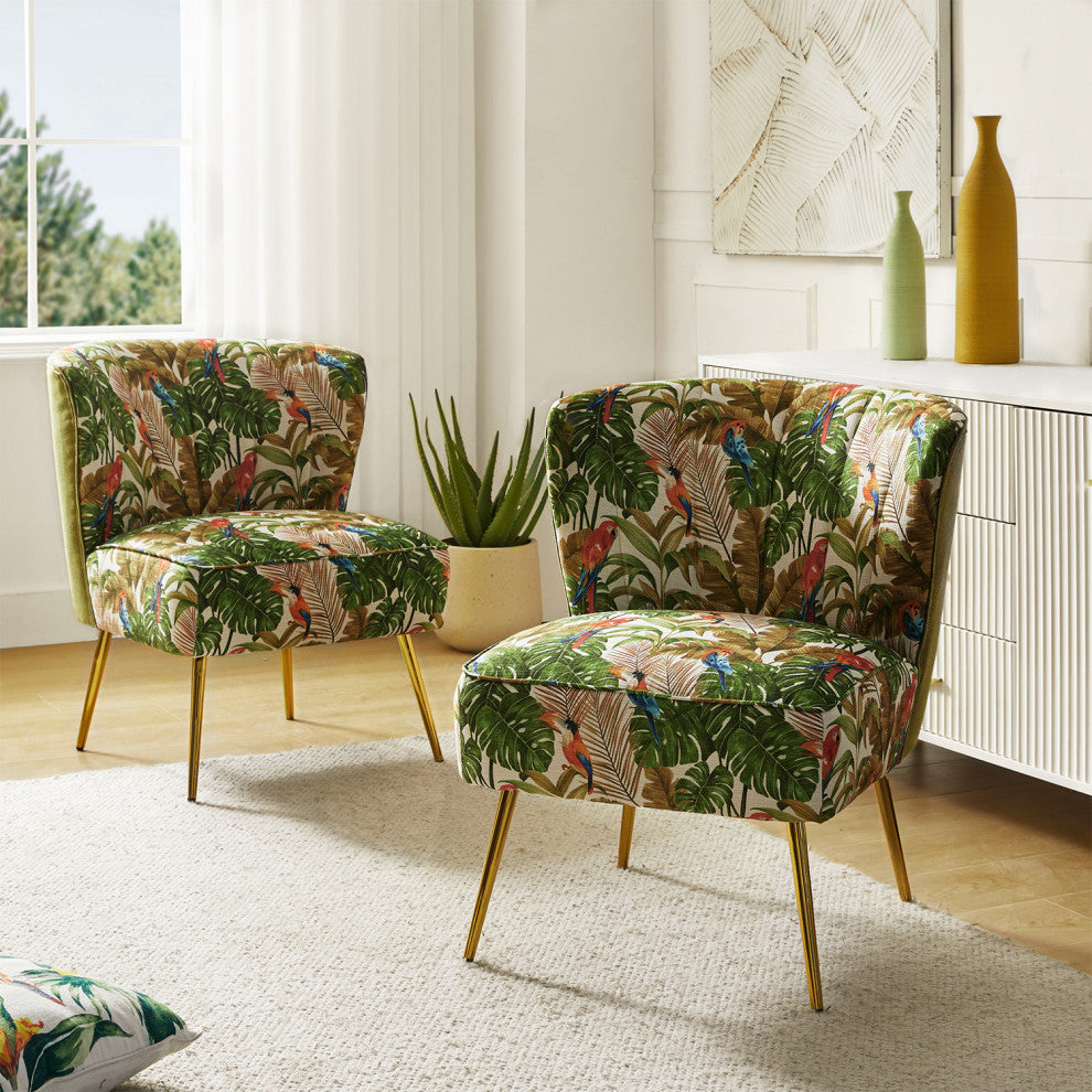 Accent Side Chair With Tufted Back, Green