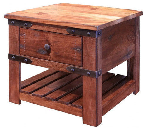 Granville Rustic Solid Wood End Tabe Side Table With 1 Drawer