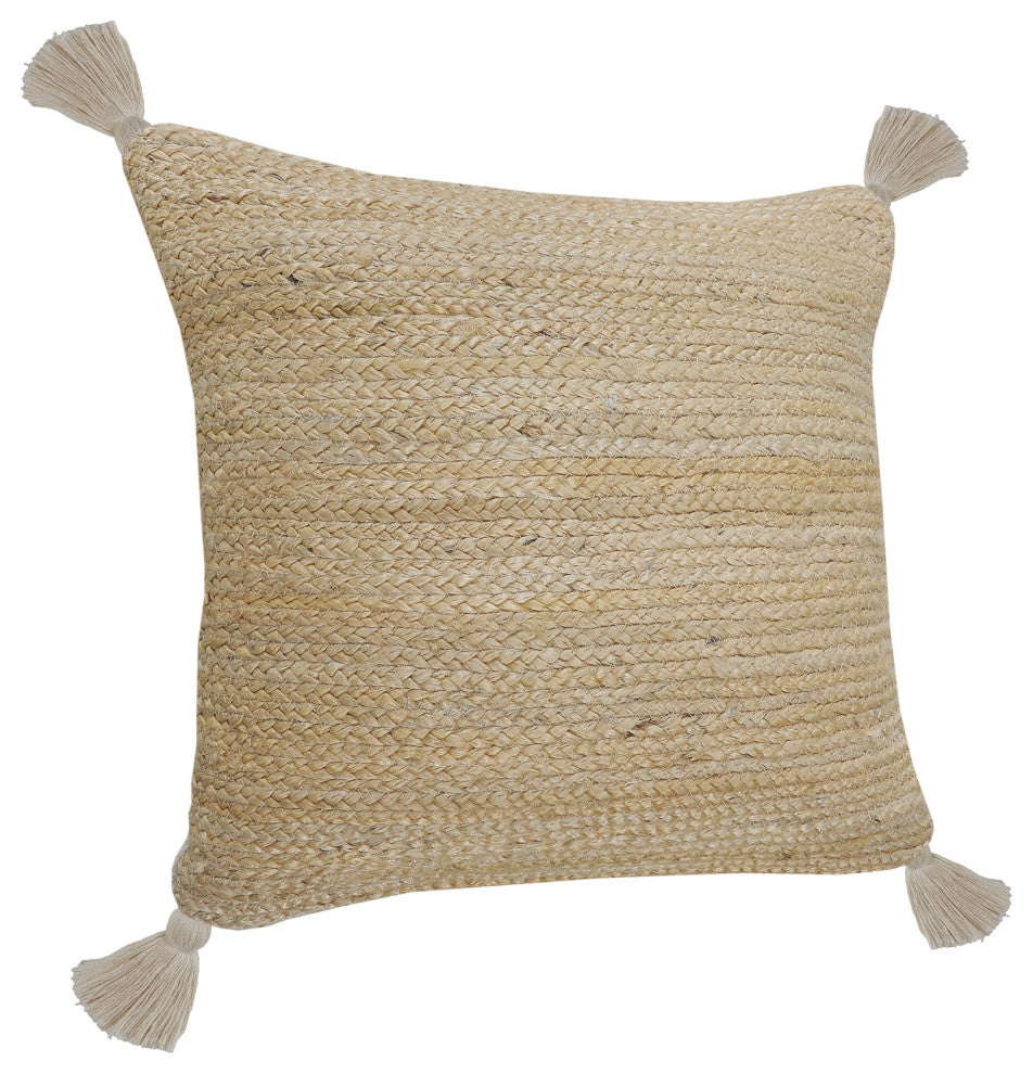 Natural Jute Throw Pillow with Tassels
