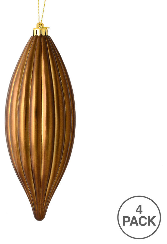 Vickerman M183276S 8" Mocha Shiny Line Finial Ornament, Pack of 4