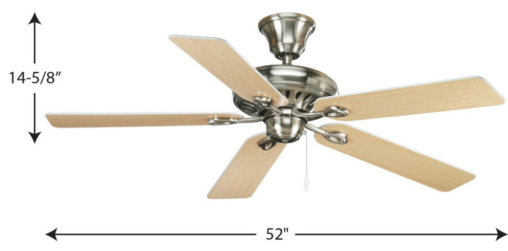 52" 5-Blade Ceiling Fan Finished, Brushed Nickel, White Cherry