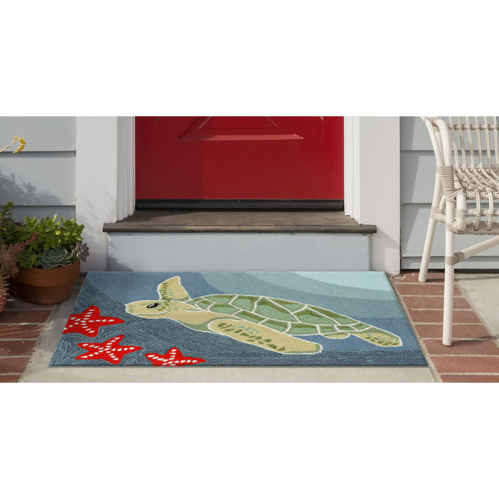 Frontporch Sea Turtle Mat, Ocean, 2'6x4'