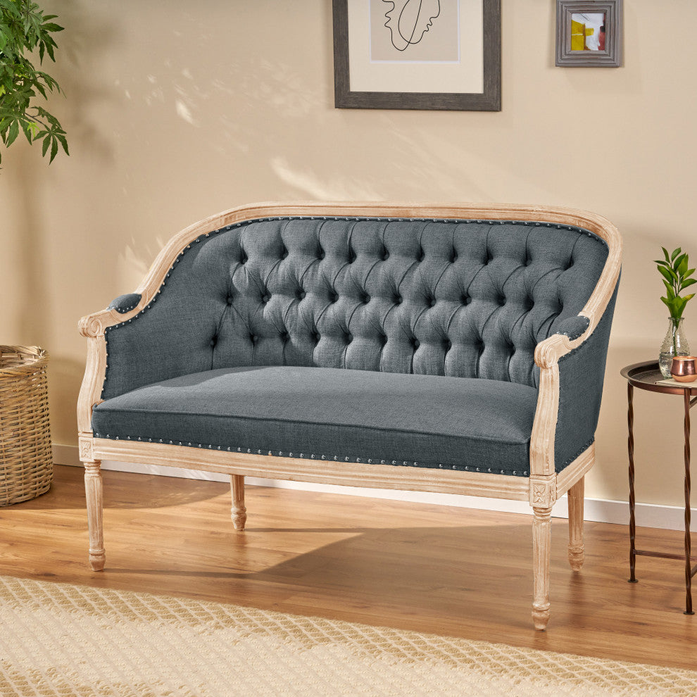 GDF Studio Megan Classical Tufted Loveseat, Dark Gray, Fabric
