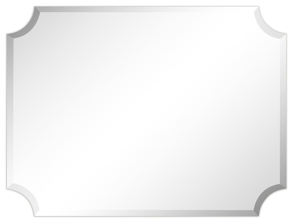 Frameless Rectangle Scalloped Beveled Wall Mirror, 1" Beveled Edge, 40"x30"