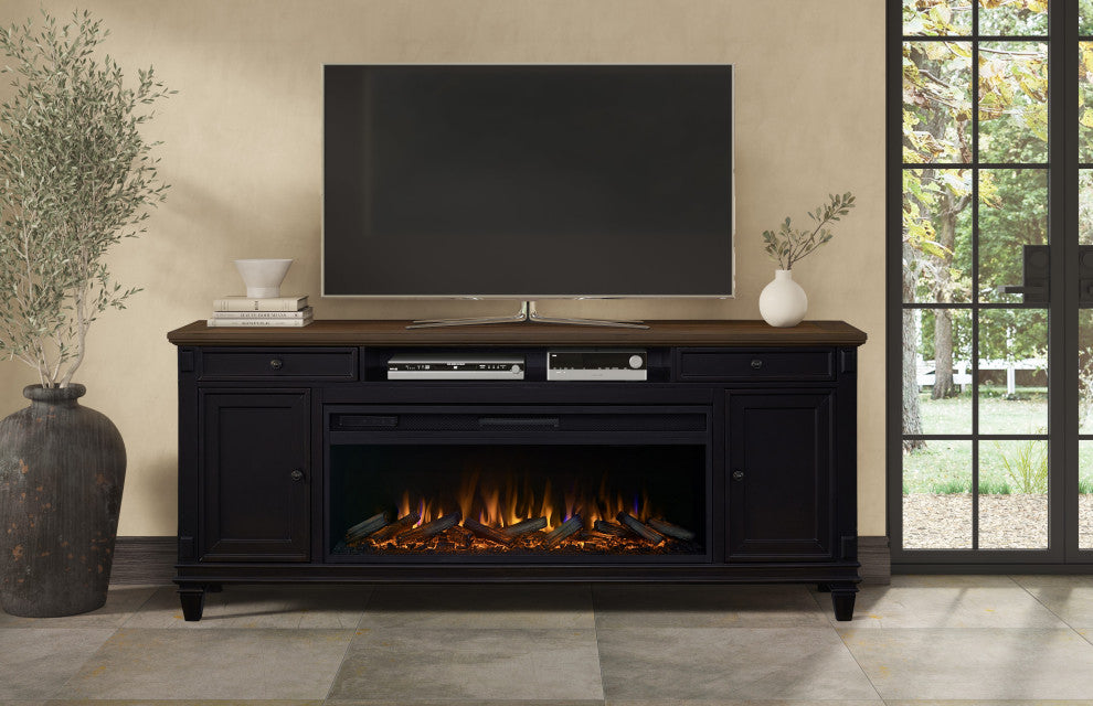 76" Traditional Fireplace Console Entertainment, Black