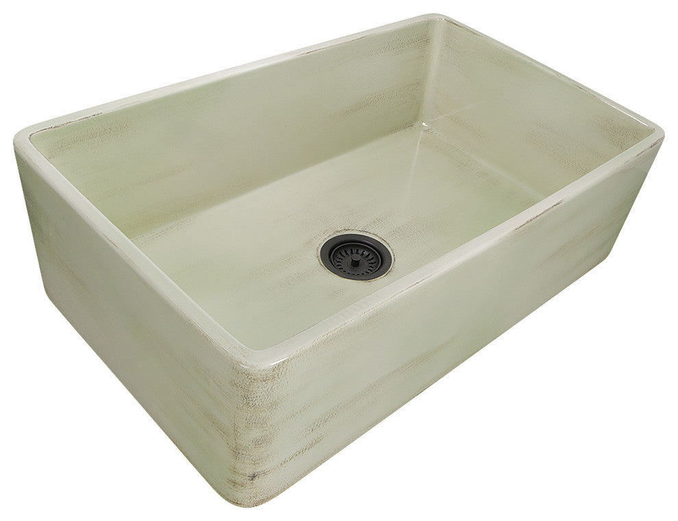 Nantucket Sinks Farmhouse Fireclay Sink, Shabby Green Finish, 30"