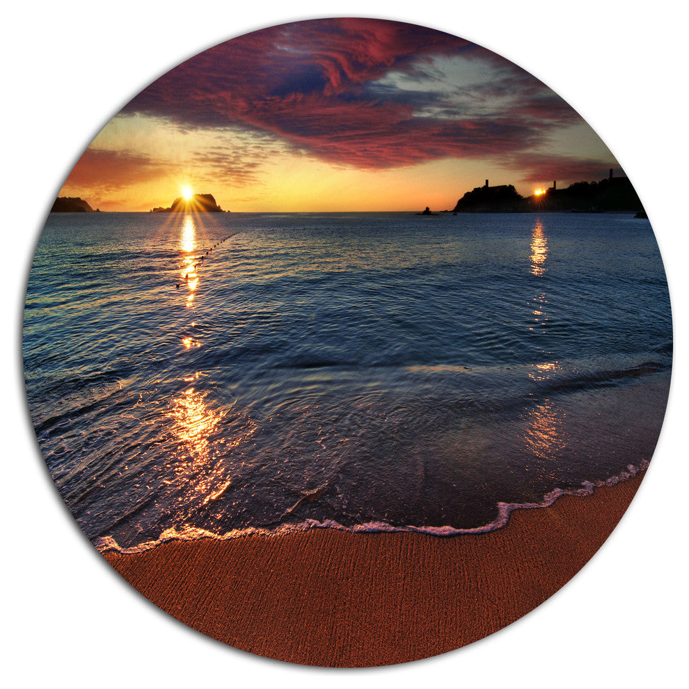 Beautiful Clear Seashore At Sunset, Seashore Disc Metal Wall Art, 36"