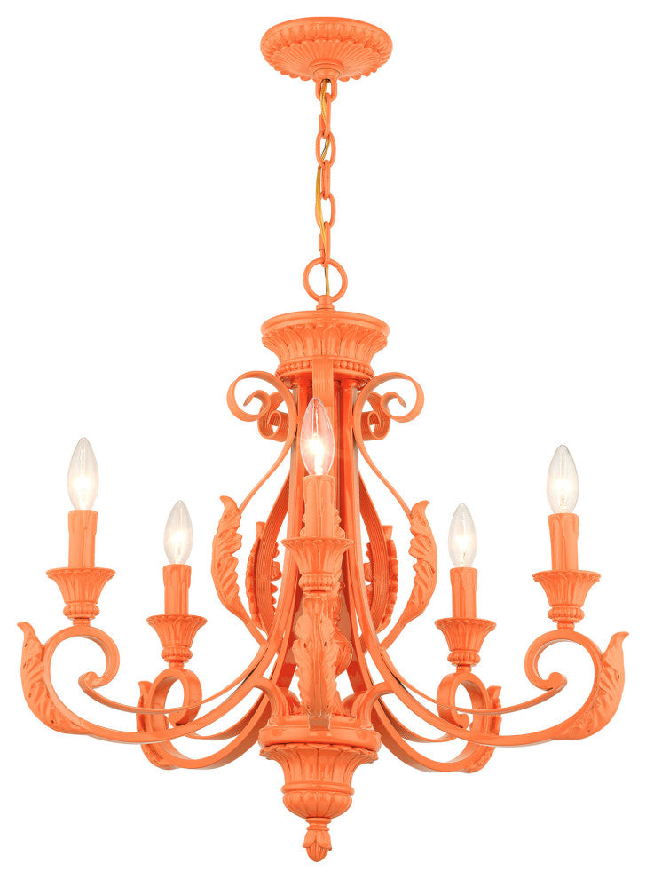 Shiny Orange Contemporary, Ornamental, Neoclassical, Embellished Chandelier