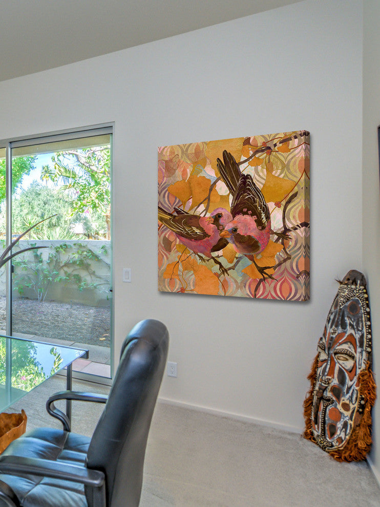 "Gingko Modern Birds" Painting Print on Canvas by Evelia