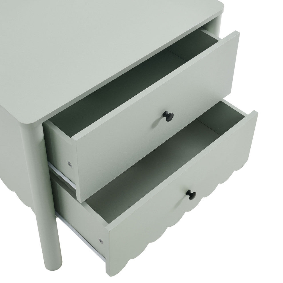 Emmeline Scalloped 2-Drawer Nightstand, Sage