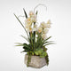 Real Touch White Cymbidium Orchids With Artificial Succulents in Concrete Pot