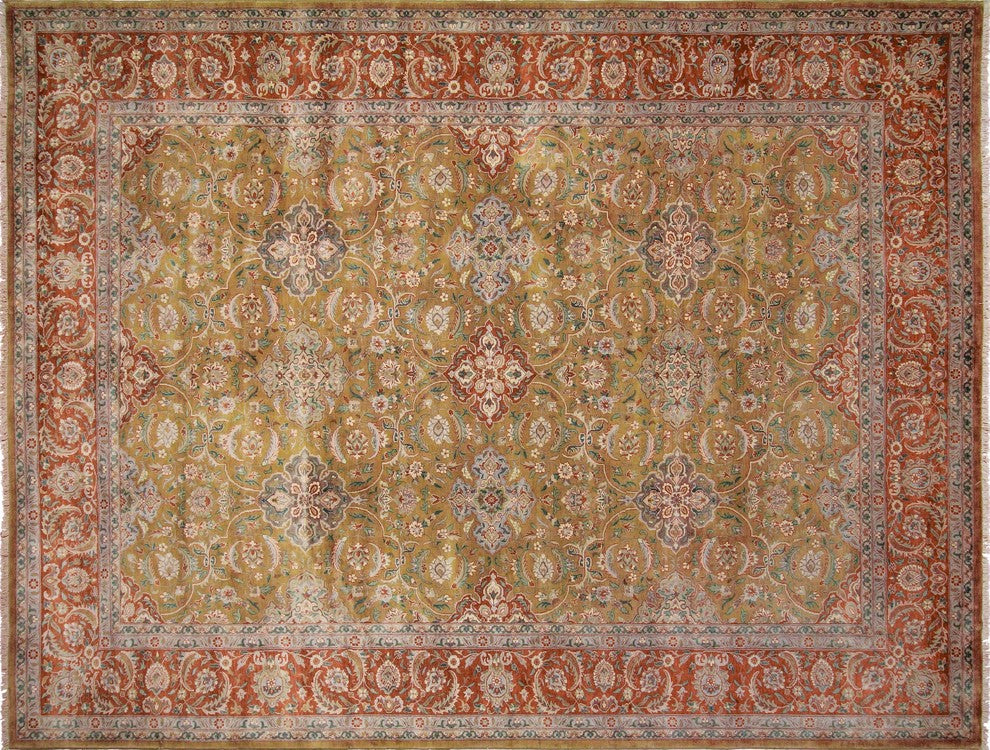 Turkish-Knotted Abdul Gold/Red Rug, 10'3x13'4"