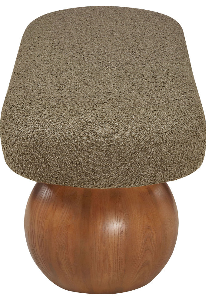 Meridian Furniture Bowie Boucle Fabric Upholstered Bench, Olive, Brown Finish