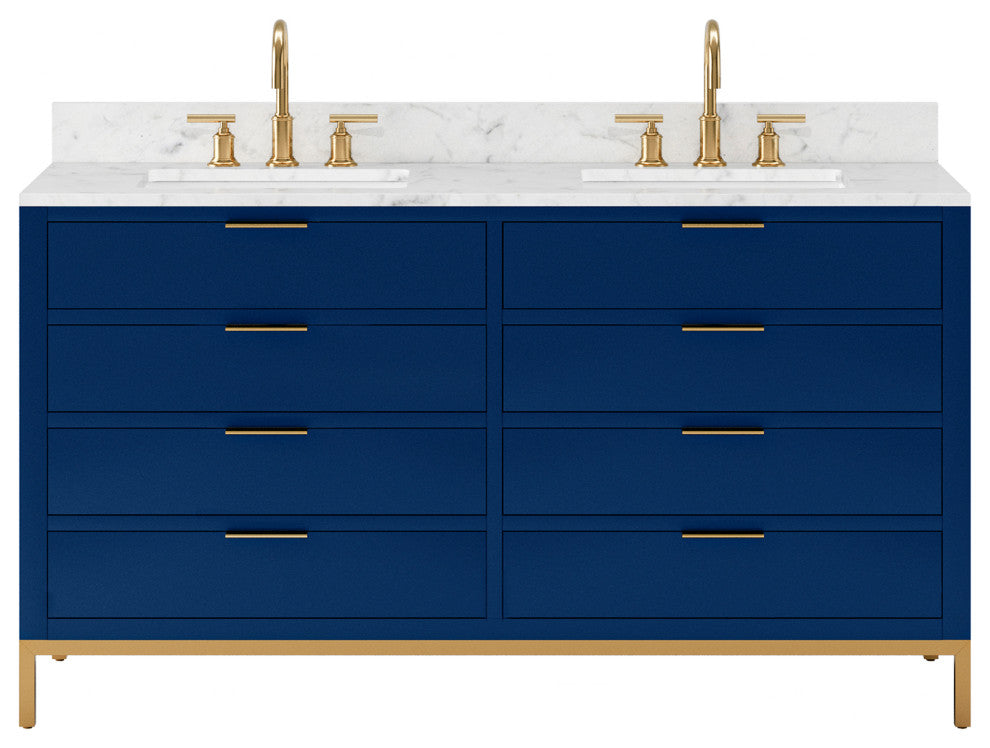 Bristol 60" Marble Countertop Vanity, Blue With Gooseneck Faucet