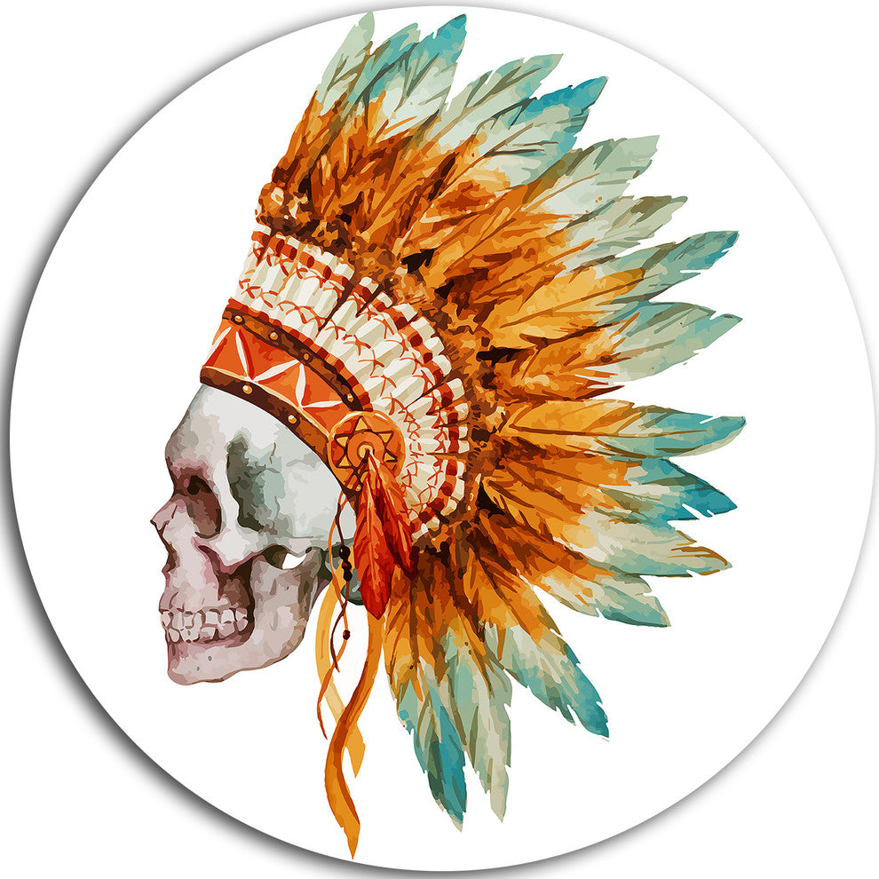 Skull With Feathers, Digital Disc Metal Artwork, 11"