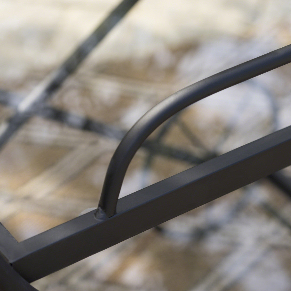 GDF Studio India Outdoor Black  Iron Bar Cart With Tempered Shelve