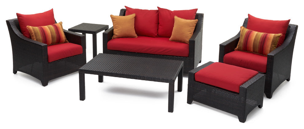 Deco 6 Piece Sunbrella Outdoor Love and Club Deep Seating Set, Sunset Red