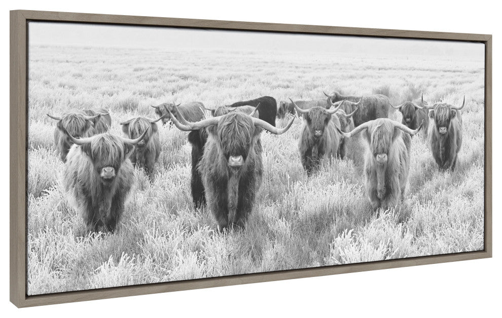 Sylvie Highland Cows Framed Canvas by The Creative Bunch Studio, Gray 18x40