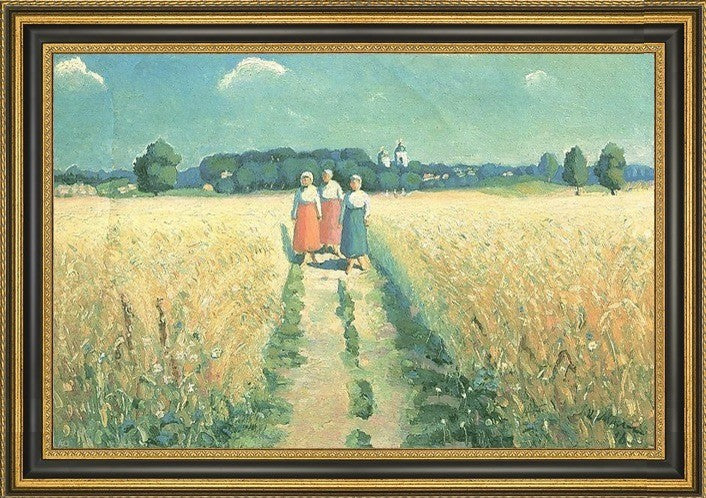 Kazimir Malevich Three Women on the Road - 16" x 24" Framed Premium Canvas Print