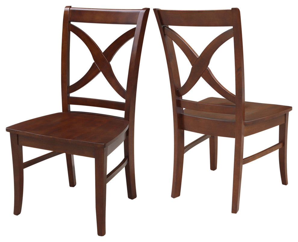 Set of Two Vineyard Curved X Back Chairs, Espresso