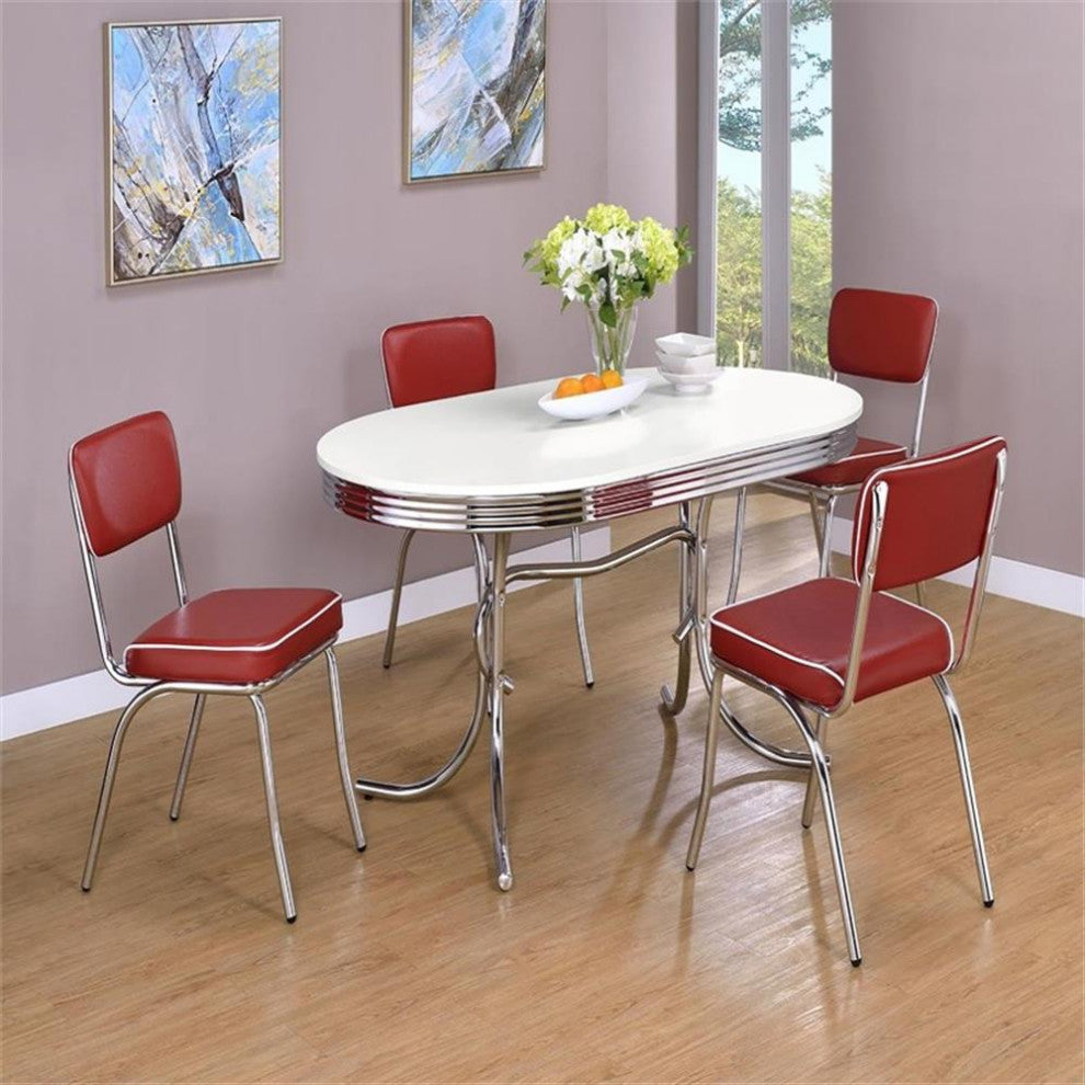 Coaster Retro Contemporary Wood Oval Shape Dining Table in White