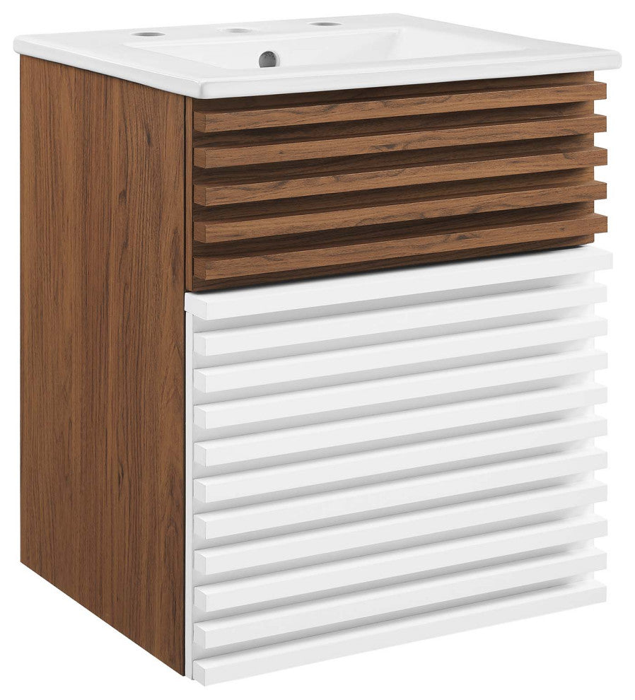 Render 18" Wall-Mount Bathroom Vanity, White Walnut White