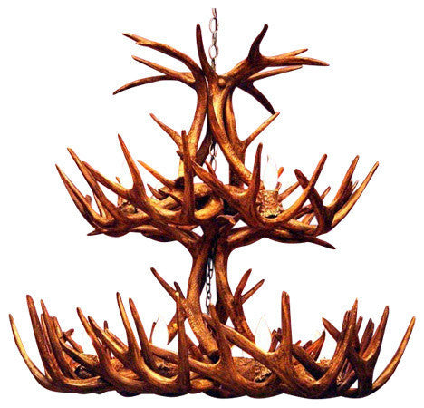 Reproduction Antler Whitetail Double Tier Chandelier Light, RL-9