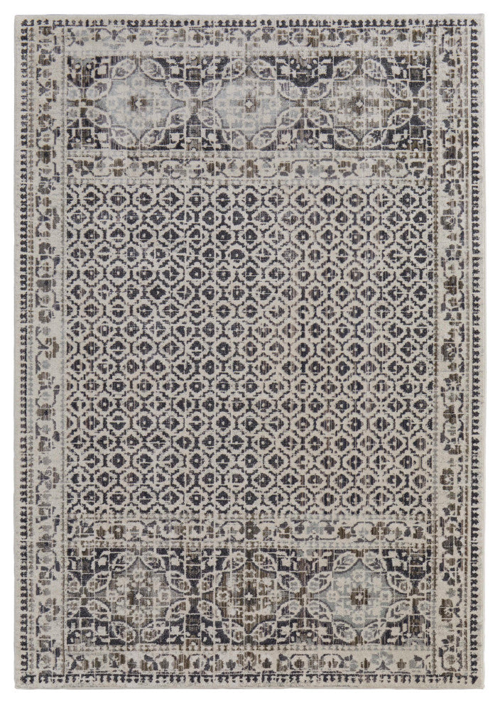 Kiba R3874 Transitional/Bohemian & Casual Area Rug, Gray/Ivory, 7'10"x10'