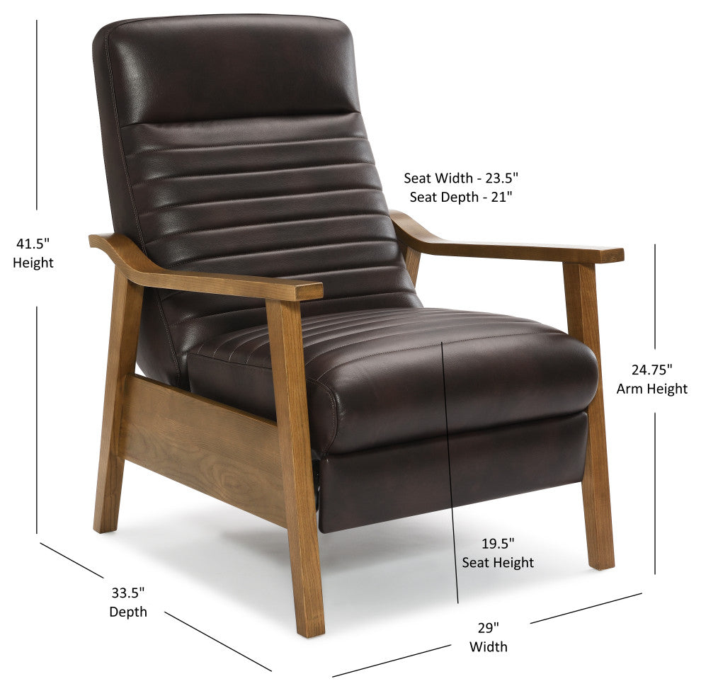 Arthur Wood Arm Push Back Recliner - Burnished Brown